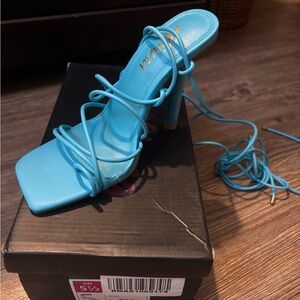 Blue lace up heels